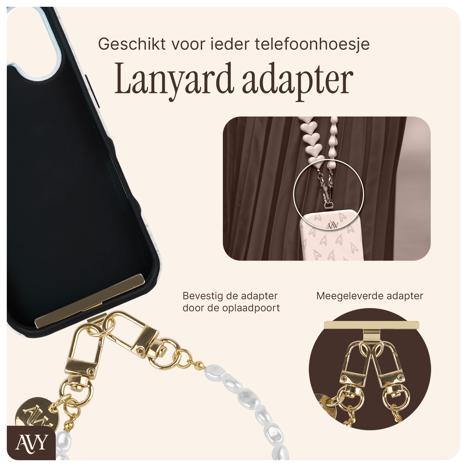 AVY Universeel Ketting Crossbody Telefoonkoord (120CM) Perla Chic afbeelding 5