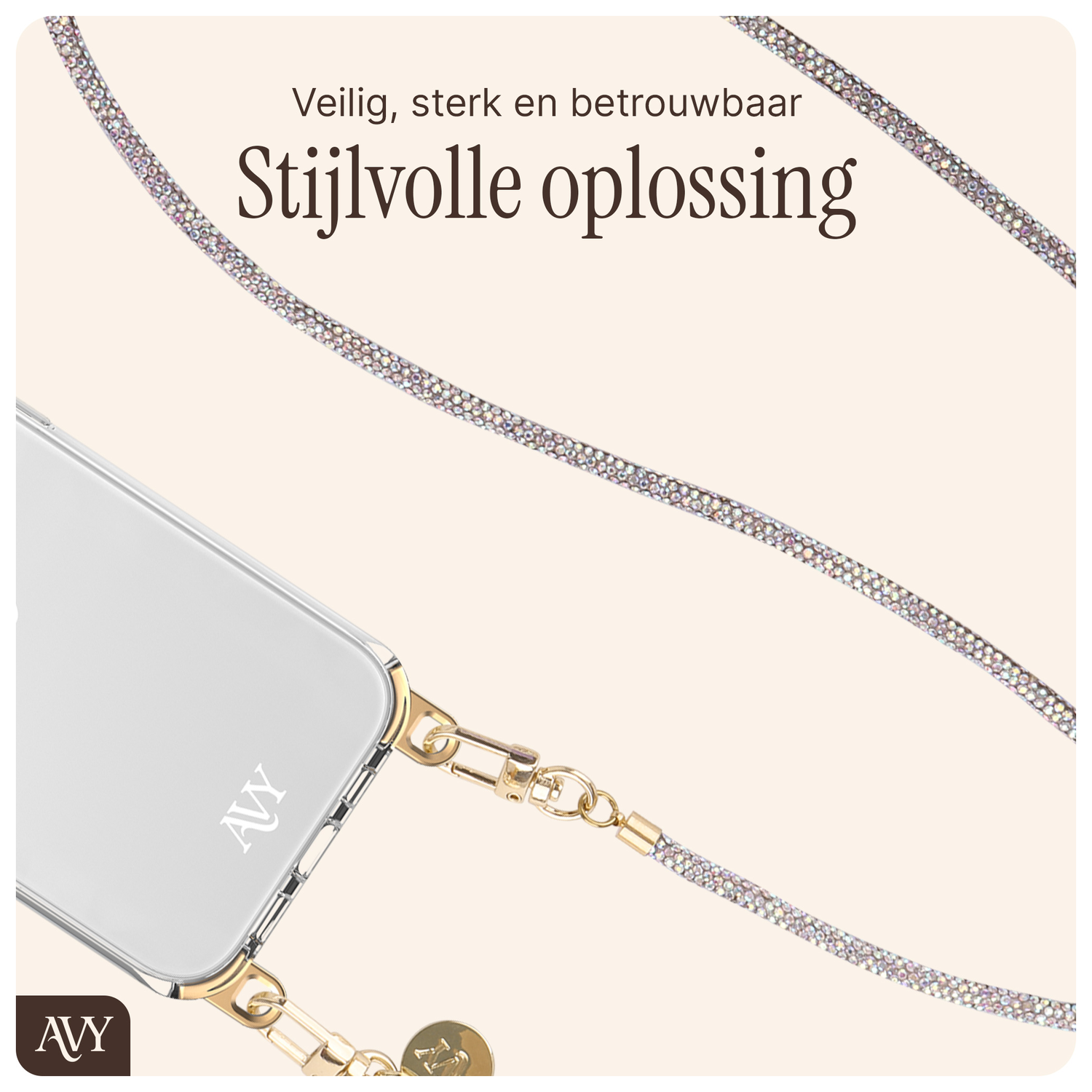 AVY Universeel Ketting Crossbody Telefoonkoord (120CM) Silver Spark afbeelding 6