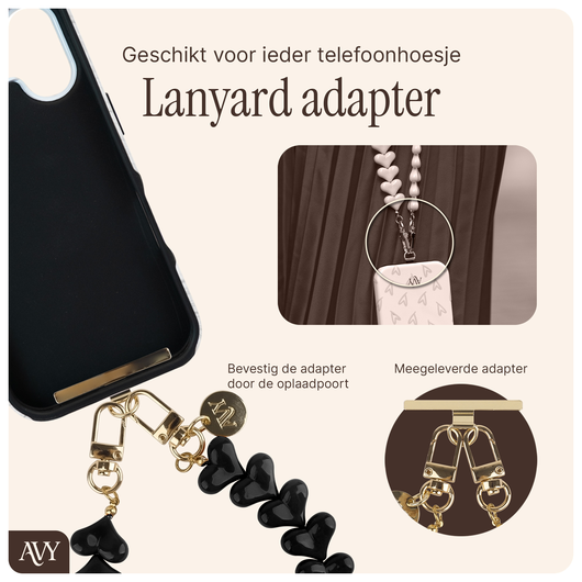 AVY Universele Hartjes Armband Polsband Telefoonkoord (30CM) Cupid Black afbeelding 7