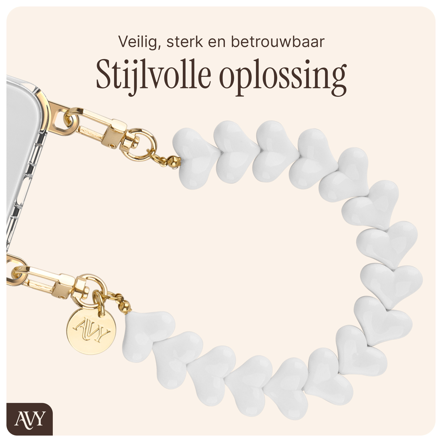 AVY Universele Hartjes Armband Polsband Telefoonkoord (30CM) Cupid White afbeelding 5