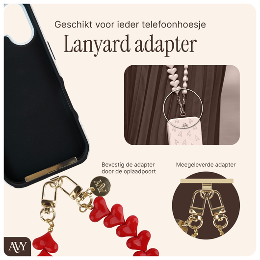 AVY Universele Hartjes Armband Polsband Telefoonkoord (30CM) Cupid Red afbeelding 5
