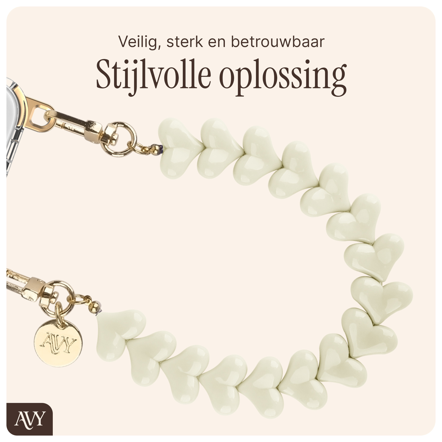AVY Universele Hartjes Armband Polsband Telefoonkoord (30CM) Cupid Beige afbeelding 7