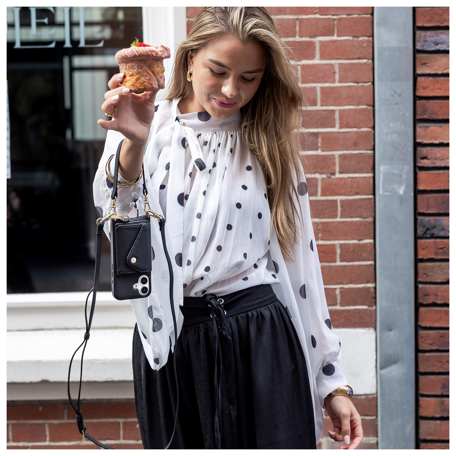 AVY Leren Armband Polsband Telefoonkoord (30CM) Leather Zwart afbeelding 5