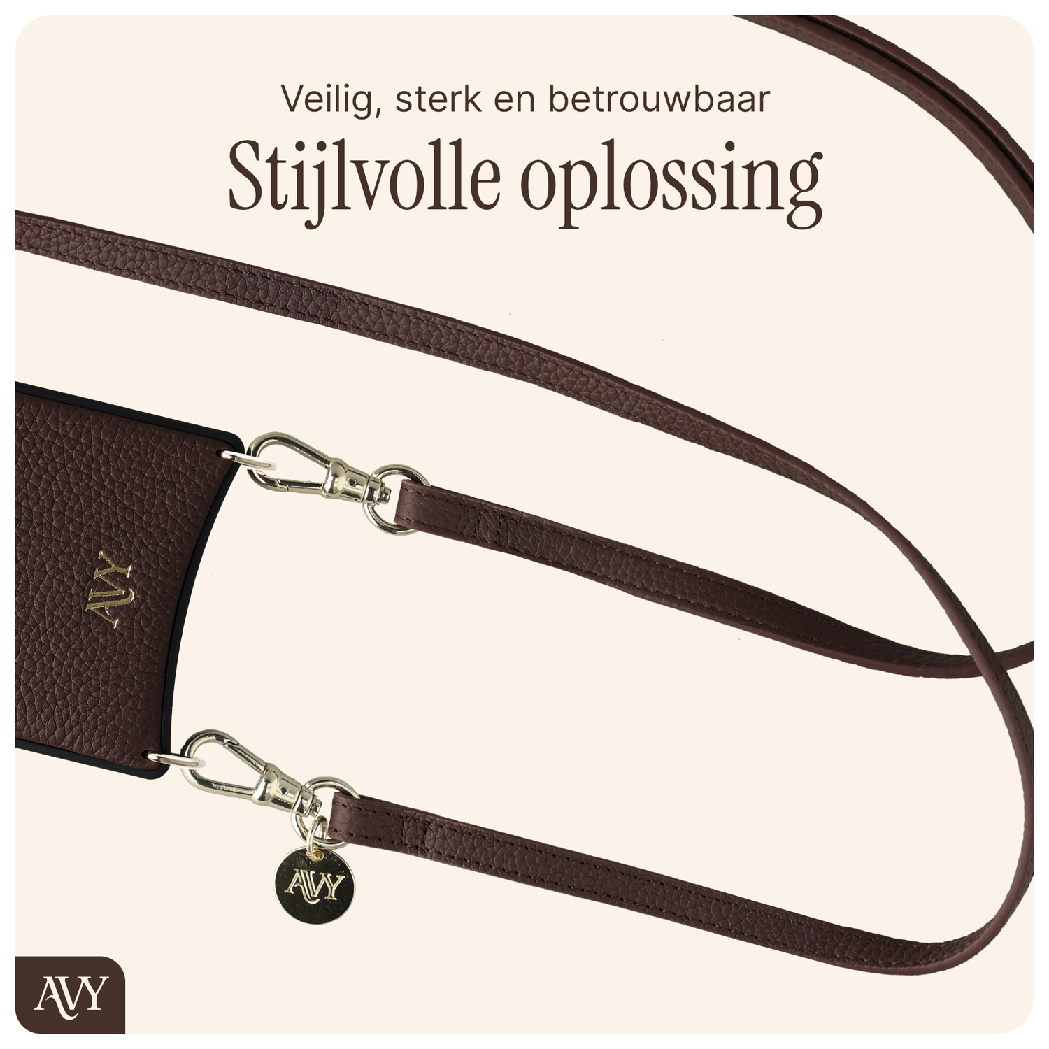 AVY Verstelbaar Leren Crossbody Telefoonkoord (130CM) Leather Chocolate afbeelding 7