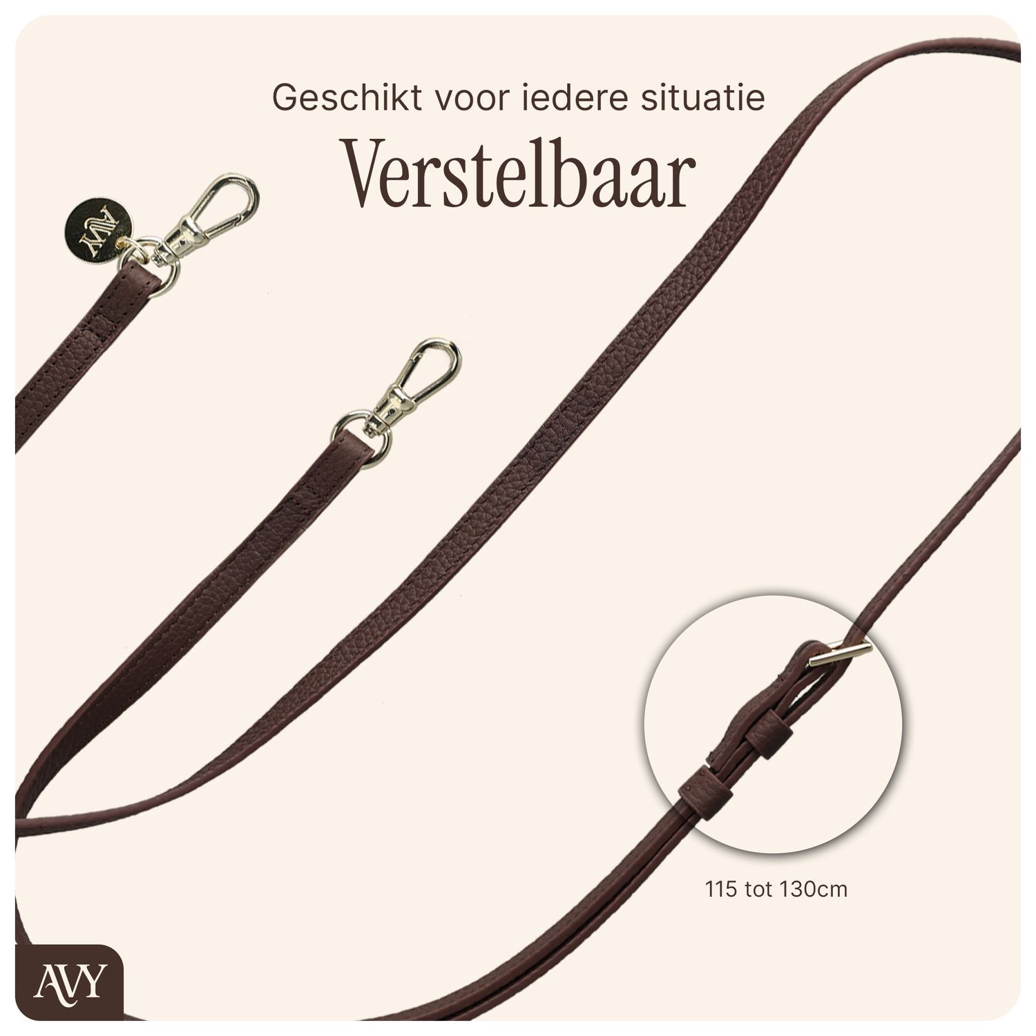 AVY Verstelbaar Leren Crossbody Telefoonkoord (130CM) Leather Chocolate afbeelding 8