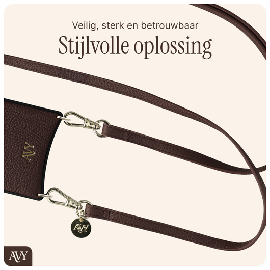 AVY Verstelbaar Leren Crossbody Telefoonkoord (130CM) Leather Chocolate afbeelding 7