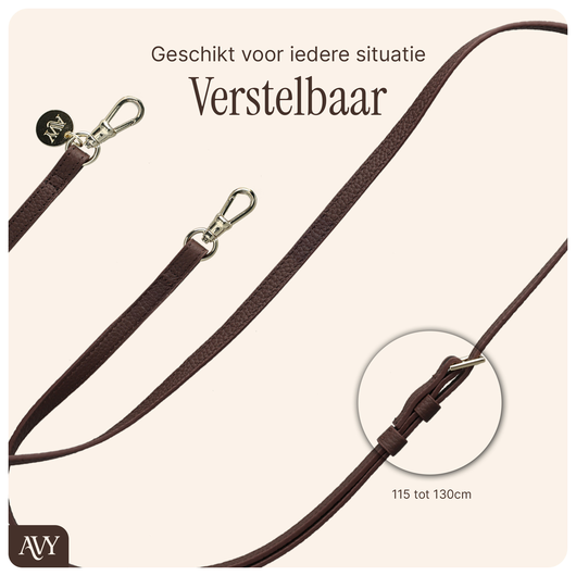 AVY Verstelbaar Leren Crossbody Telefoonkoord (130CM) Leather Chocolate afbeelding 8
