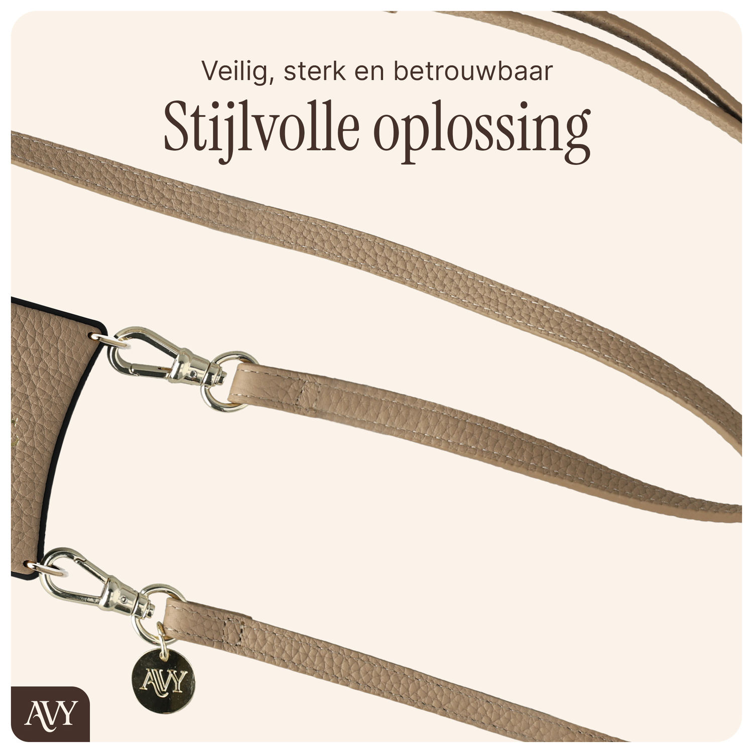AVY Verstelbaar Leren Crossbody Telefoonkoord (130CM) Leather Beige afbeelding 8