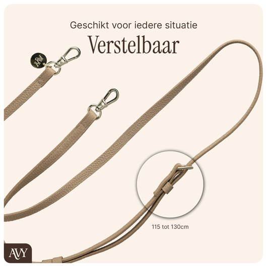 AVY Verstelbaar Leren Crossbody Telefoonkoord (130CM) Leather Beige afbeelding 7