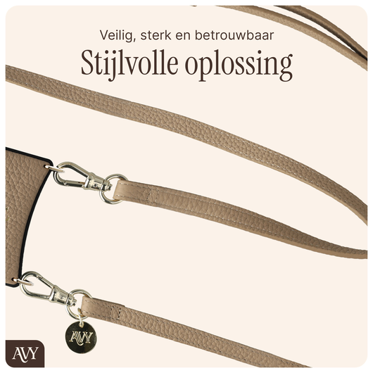 AVY Verstelbaar Leren Crossbody Telefoonkoord (130CM) Leather Beige afbeelding 8
