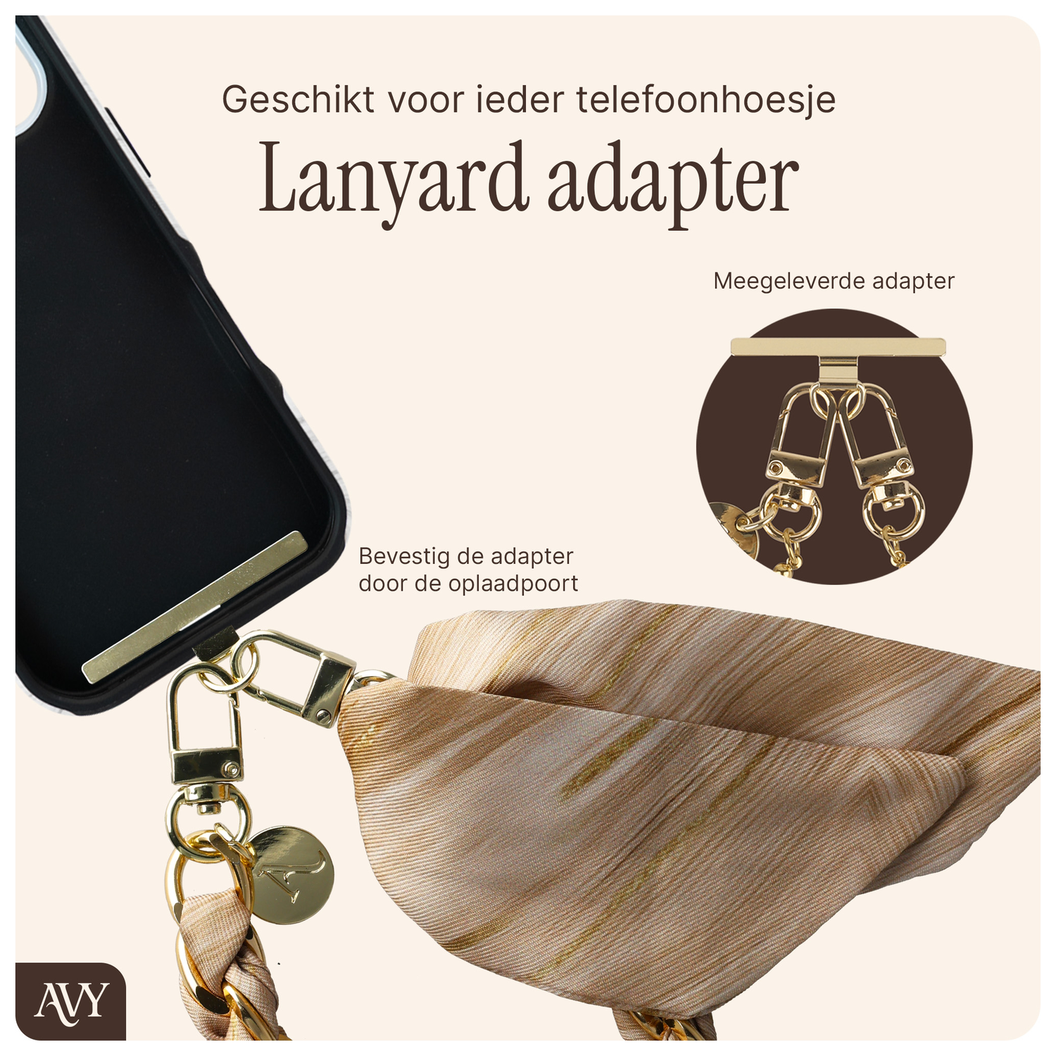 AVY Universeel Sjaal Telefoonkoord / Polsbandje (32CM) Aurum Gold afbeelding 6