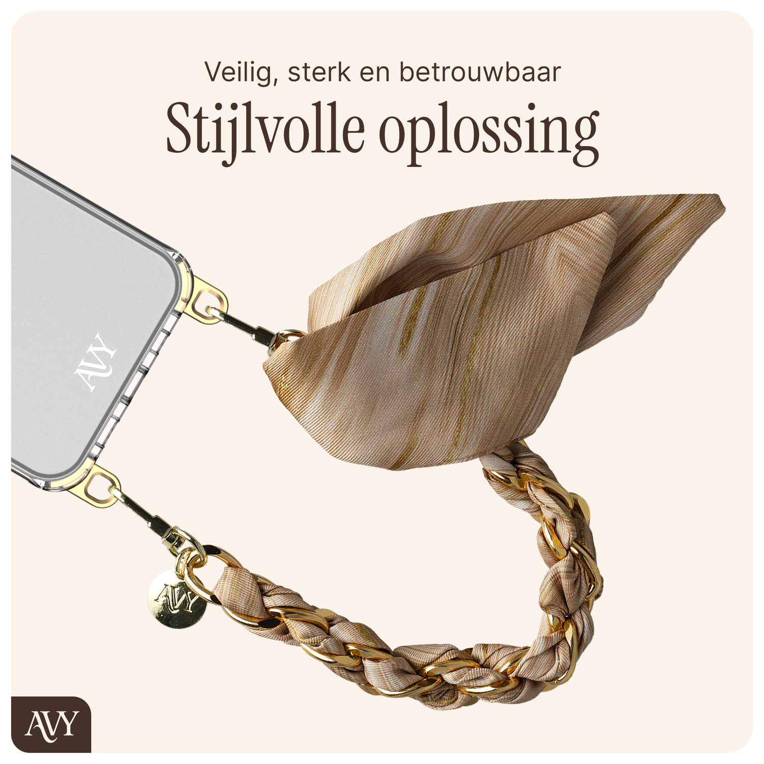 AVY Universeel Sjaal Telefoonkoord / Polsbandje (32CM) Aurum Gold afbeelding 7