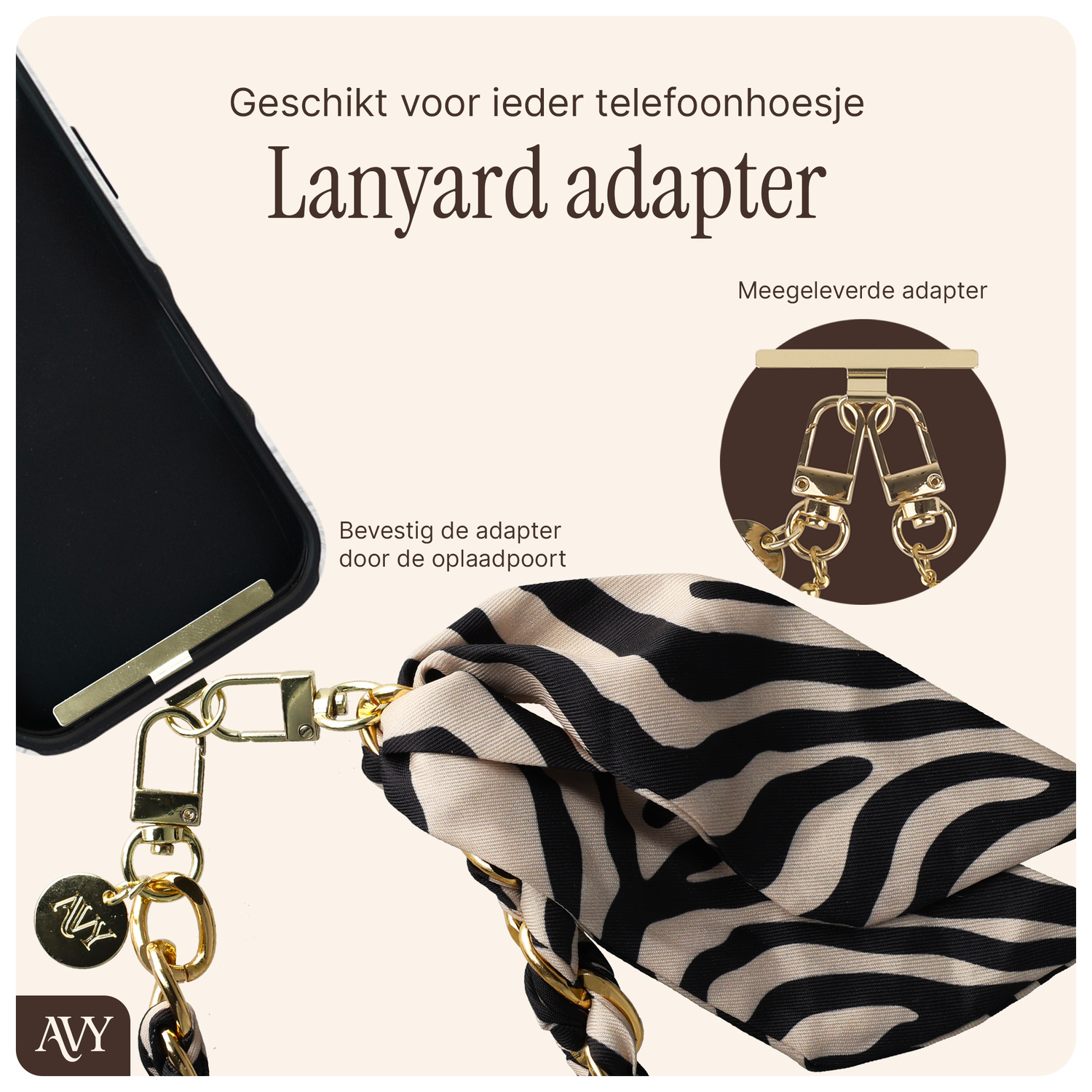 AVY Universeel Sjaal Telefoonkoord / Polsbandje (32CM) Serengeti Zebra afbeelding 5