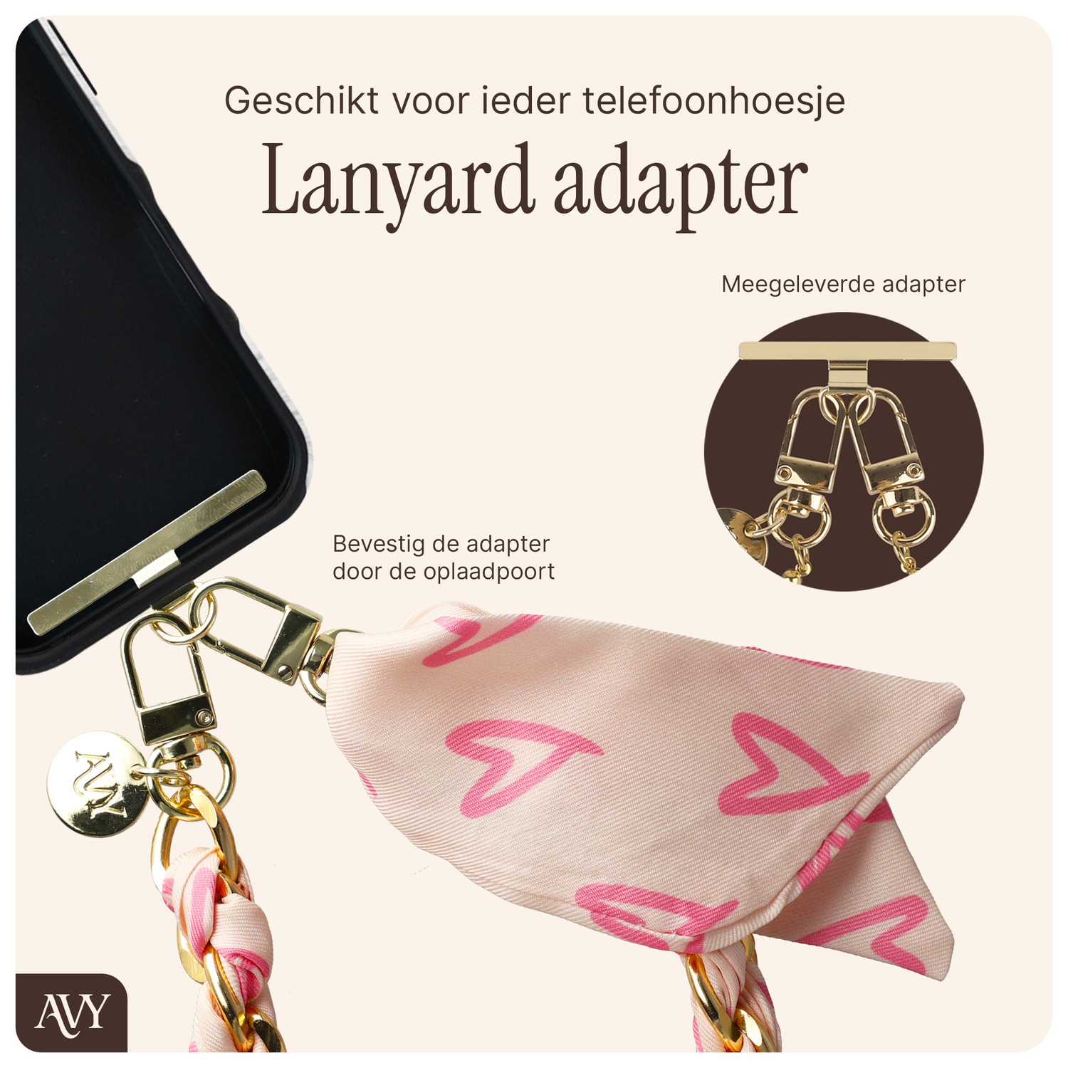 AVY Universeel Sjaal Telefoonkoord / Polsbandje (32CM) Cupid Blush afbeelding 5