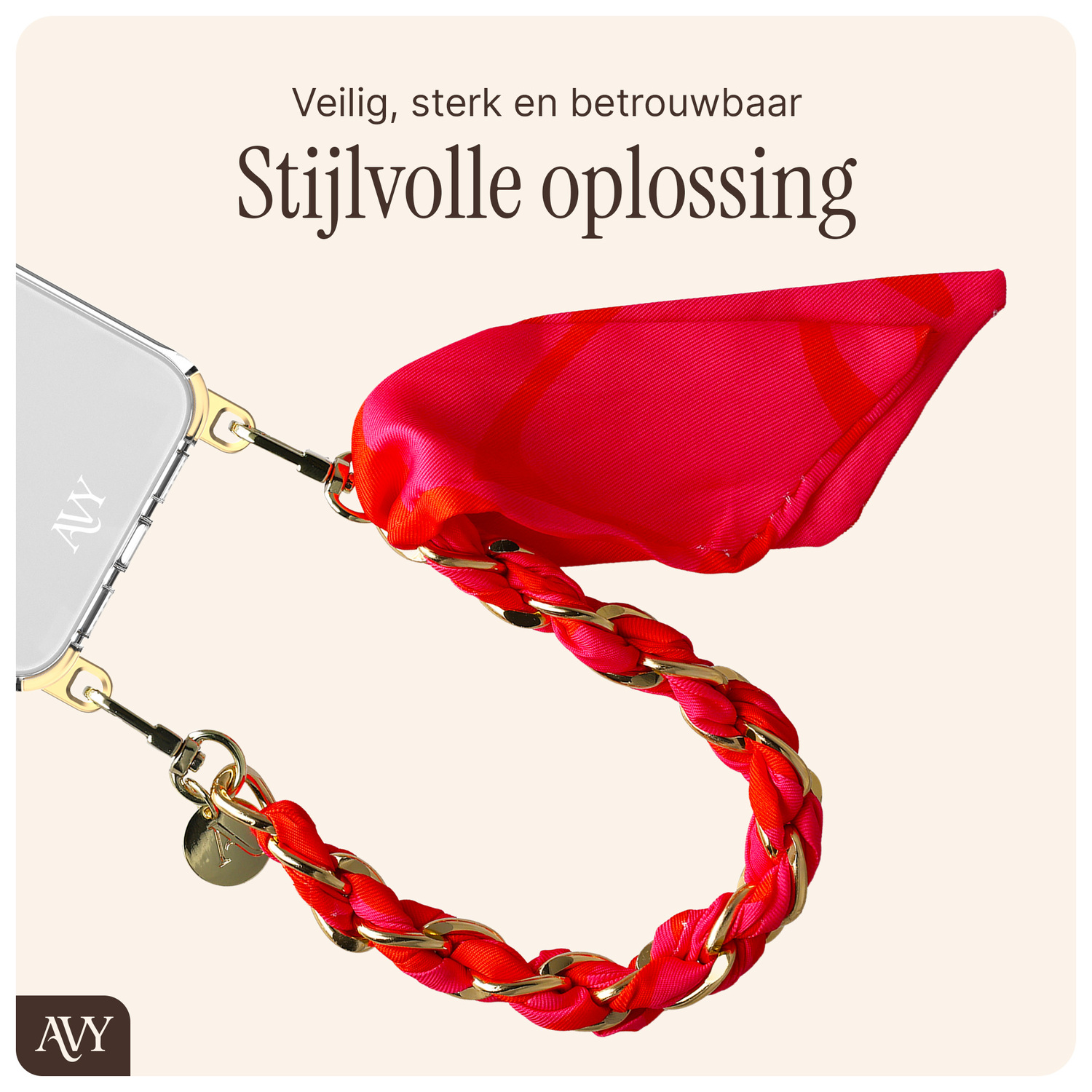 AVY Universeel Sjaal Telefoonkoord / Polsbandje (32CM) Rosé Twist afbeelding 5