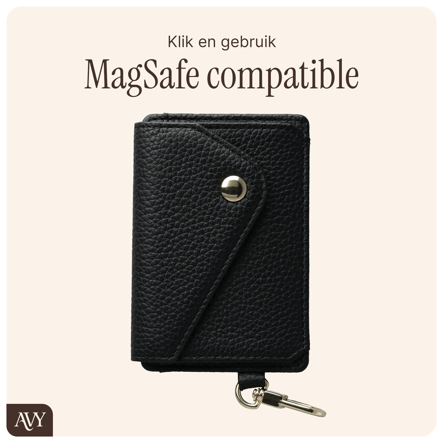 AVY Leren Wallet MagSafe Kaarthouder / Pasjeshouder Leather Black afbeelding 3