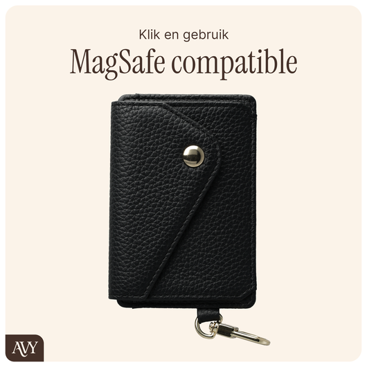 AVY Leren Wallet MagSafe Kaarthouder / Pasjeshouder Leather Black afbeelding 3