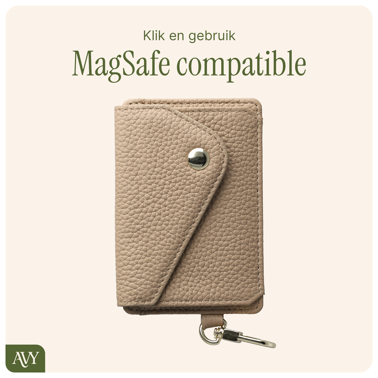 AVY Leren Wallet MagSafe Kaarthouder / Pasjeshouder Leather Beige afbeelding 3