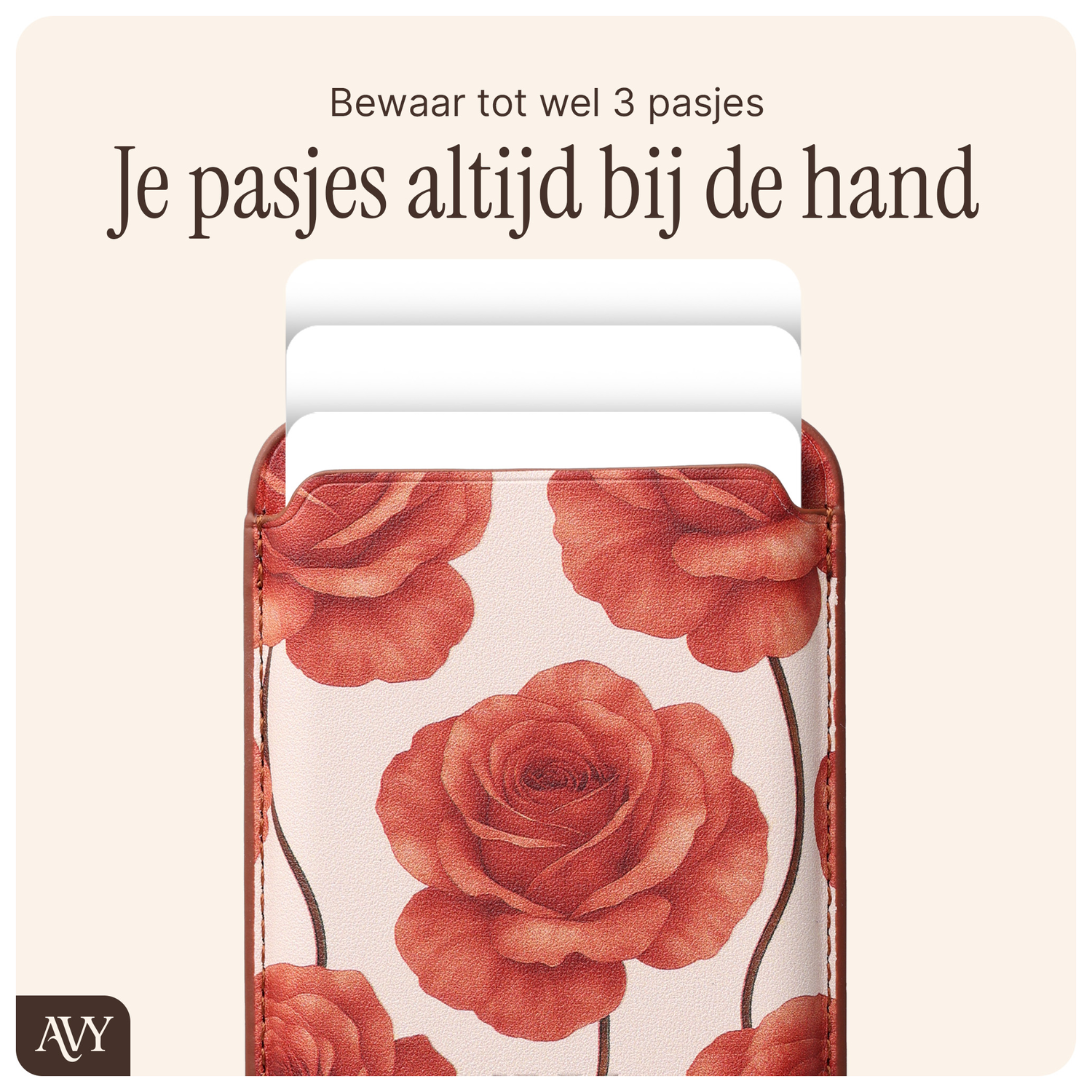 AVY Magnetische Wallet MagSafe Kaarthouder / Pasjeshouder Botanique Roses afbeelding 6