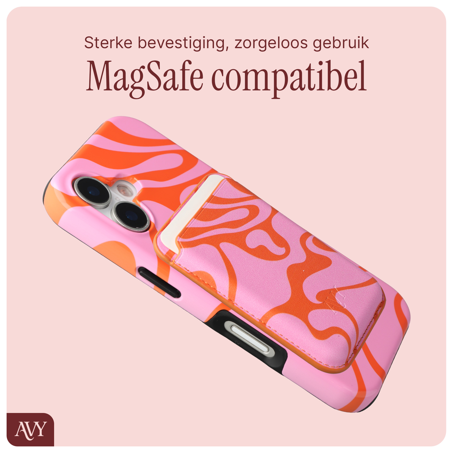 AVY Magnetische Wallet MagSafe Kaarthouder / Pasjeshouder Rosé Twist afbeelding 5