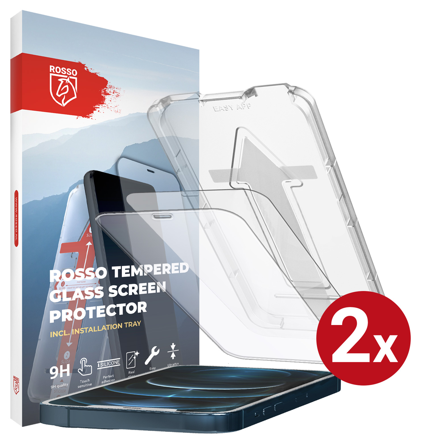 Rosso iPhone 12 Pro Max Tempered Glass met Installatietray (2-Pack) afbeelding 1