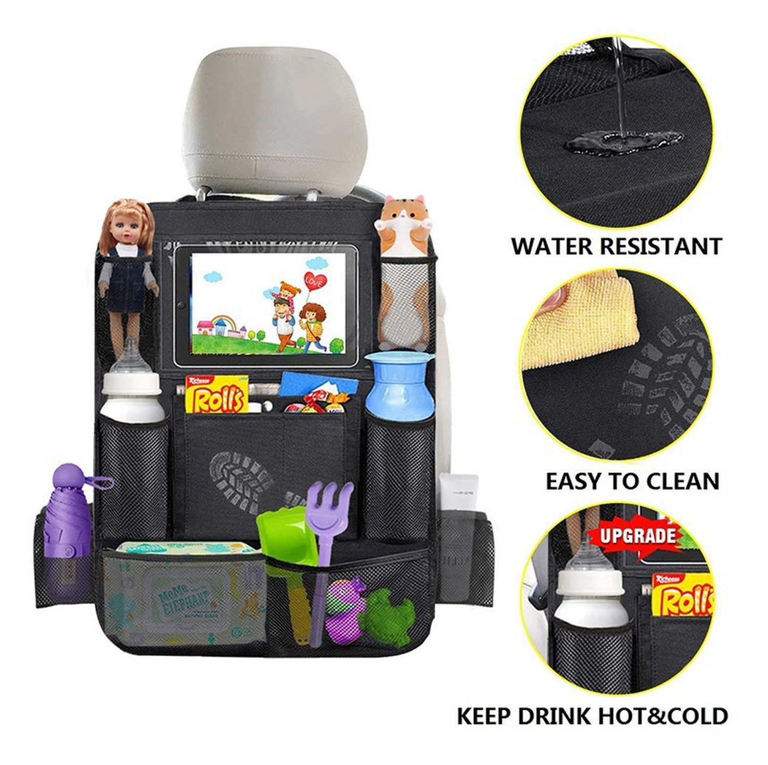 Autostoel Organizer Tas met Opbergvakken en Tablet / iPad Houder (2-Pack) afbeelding 3