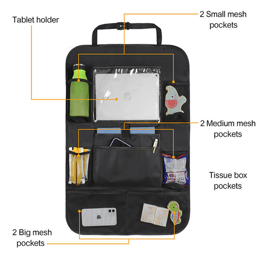 Autostoel Organizer Tas met Opbergvakken en Tablet / iPad Houder (2-Pack) afbeelding 2