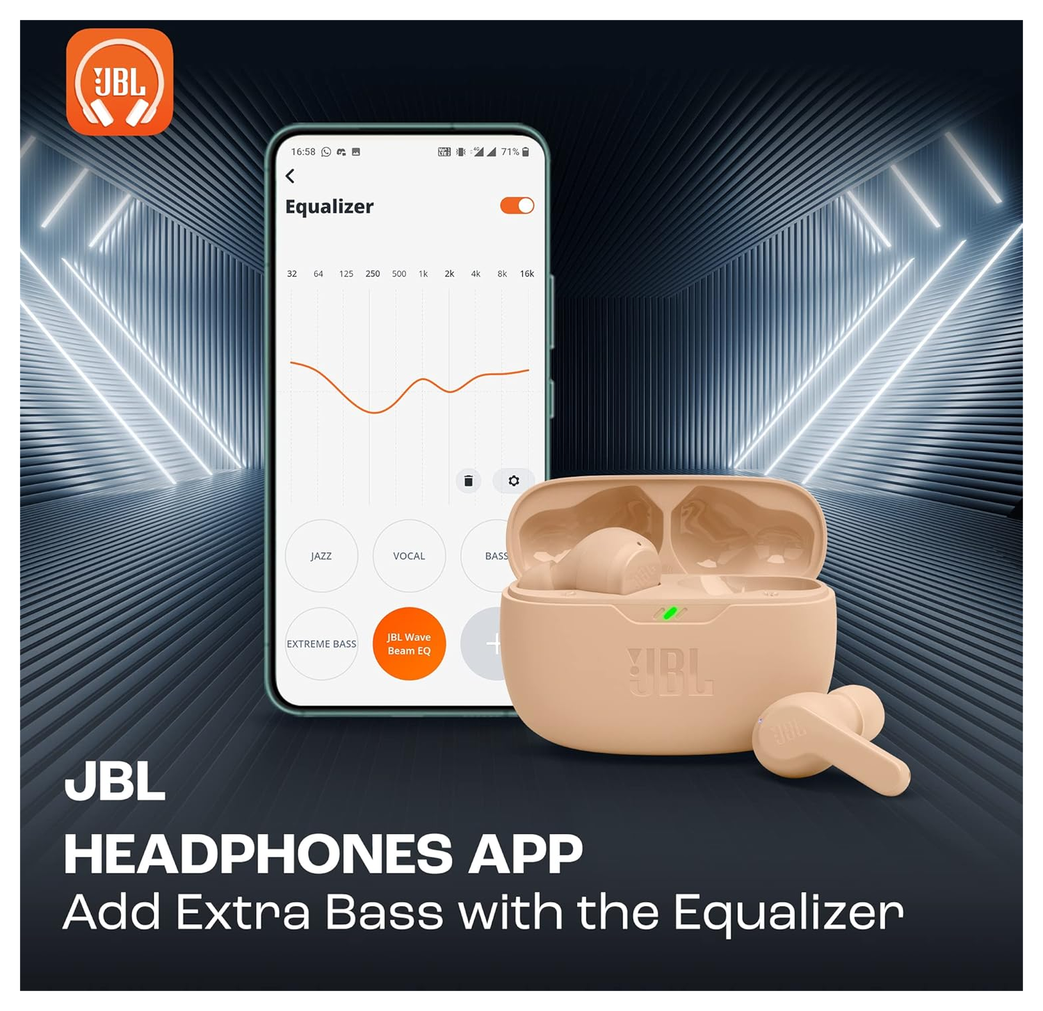 JBL Wave Beam Draadloze Oordopjes Deep Bass Sound Beige afbeelding 4