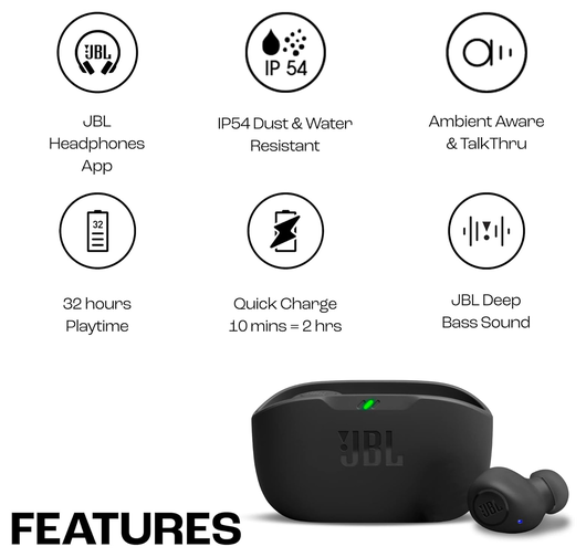 JBL Wave Buds Draadloze Oordopjes Zwart afbeelding 2