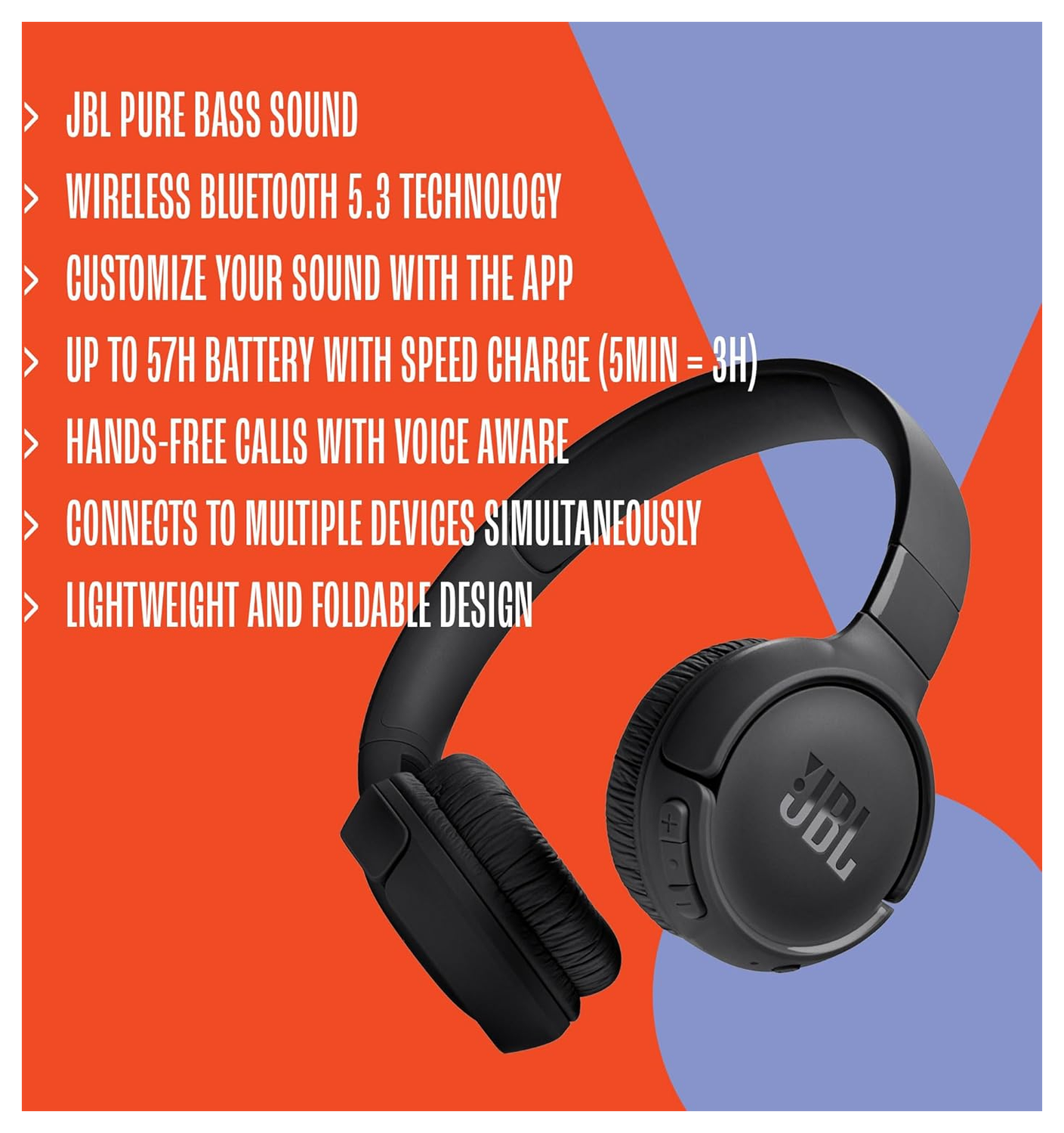 JBL Tune 520 Draadloze Koptelefoon Zwart afbeelding 6