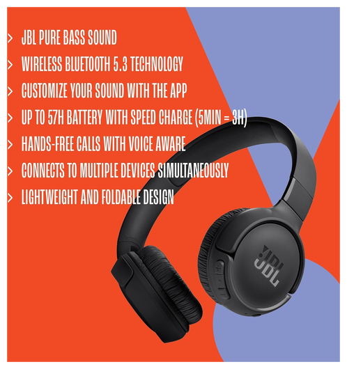 JBL Tune 520 Draadloze Koptelefoon Zwart afbeelding 6