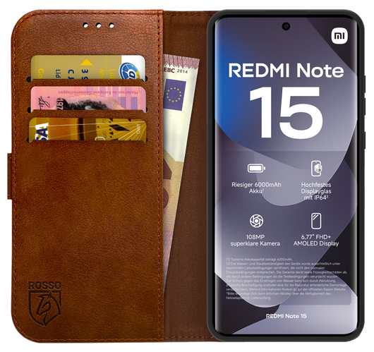 Rosso Element Xiaomi Redmi Note 15 Hoesje Book Case Wallet Bruin afbeelding 1