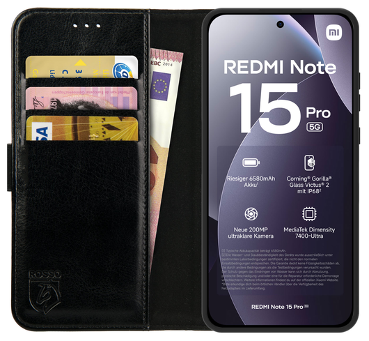 Rosso Element Xiaomi Redmi Note 15 Pro Hoesje Book Case Wallet Zwart afbeelding 1