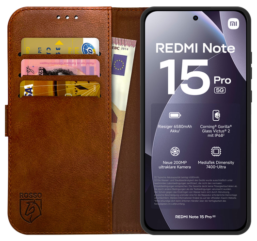 Rosso Element Xiaomi Redmi Note 15 Pro Hoesje Book Case Wallet Bruin afbeelding 1