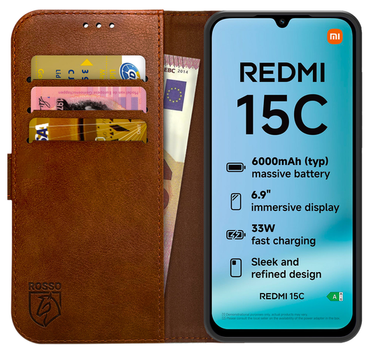 Rosso Element Xiaomi Redmi 15C Hoesje Book Case Wallet Bruin afbeelding 1