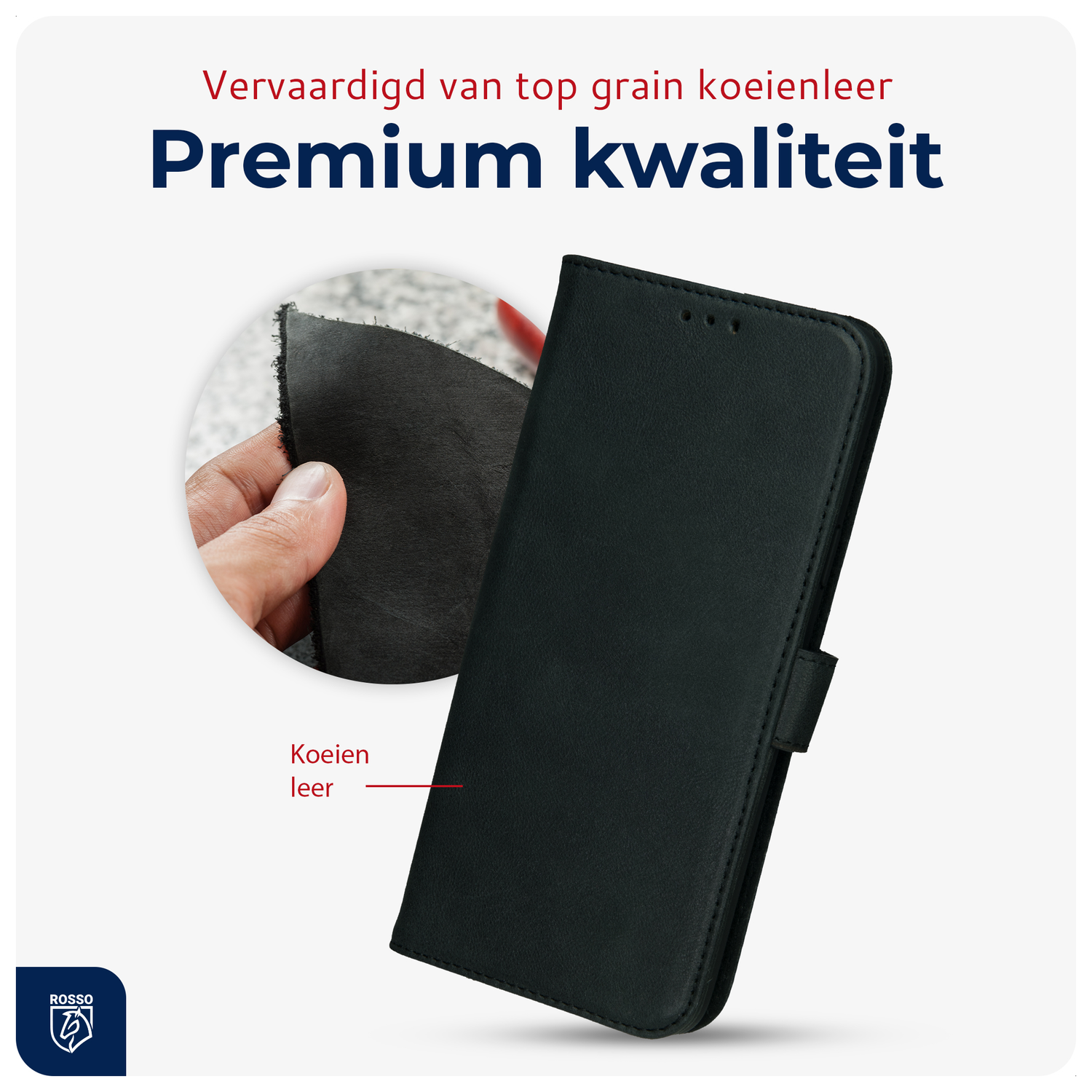 Rosso Deluxe OnePlus 15 Hoesje Echt Leer Book Case Zwart afbeelding 6