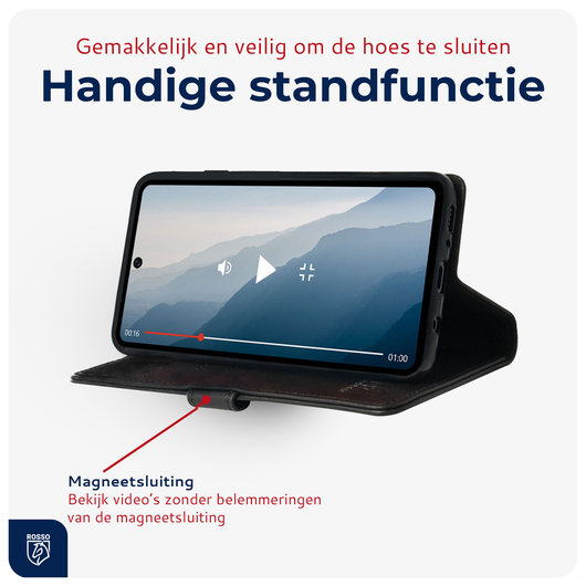 Rosso Deluxe OnePlus 15 Hoesje Echt Leer Book Case Zwart afbeelding 9