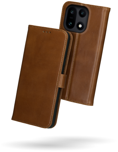 Rosso Deluxe OnePlus 15 Hoesje Echt Leer Book Case Bruin afbeelding 2