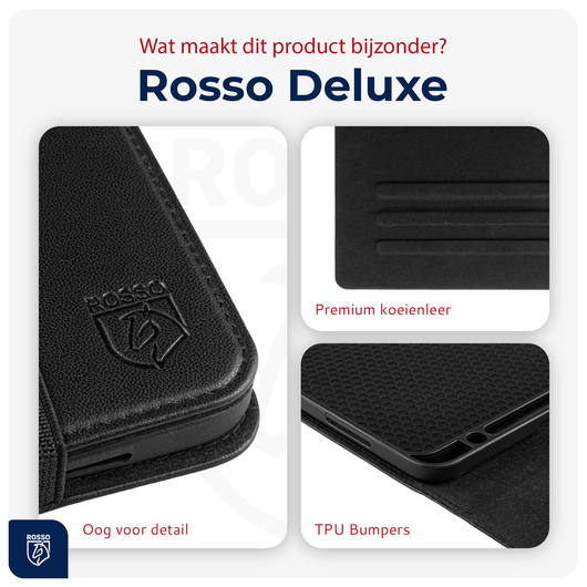 Rosso Deluxe Samsung Galaxy Tab S11 Ultra Hoes Book Case Echt Leer Zwart afbeelding 6