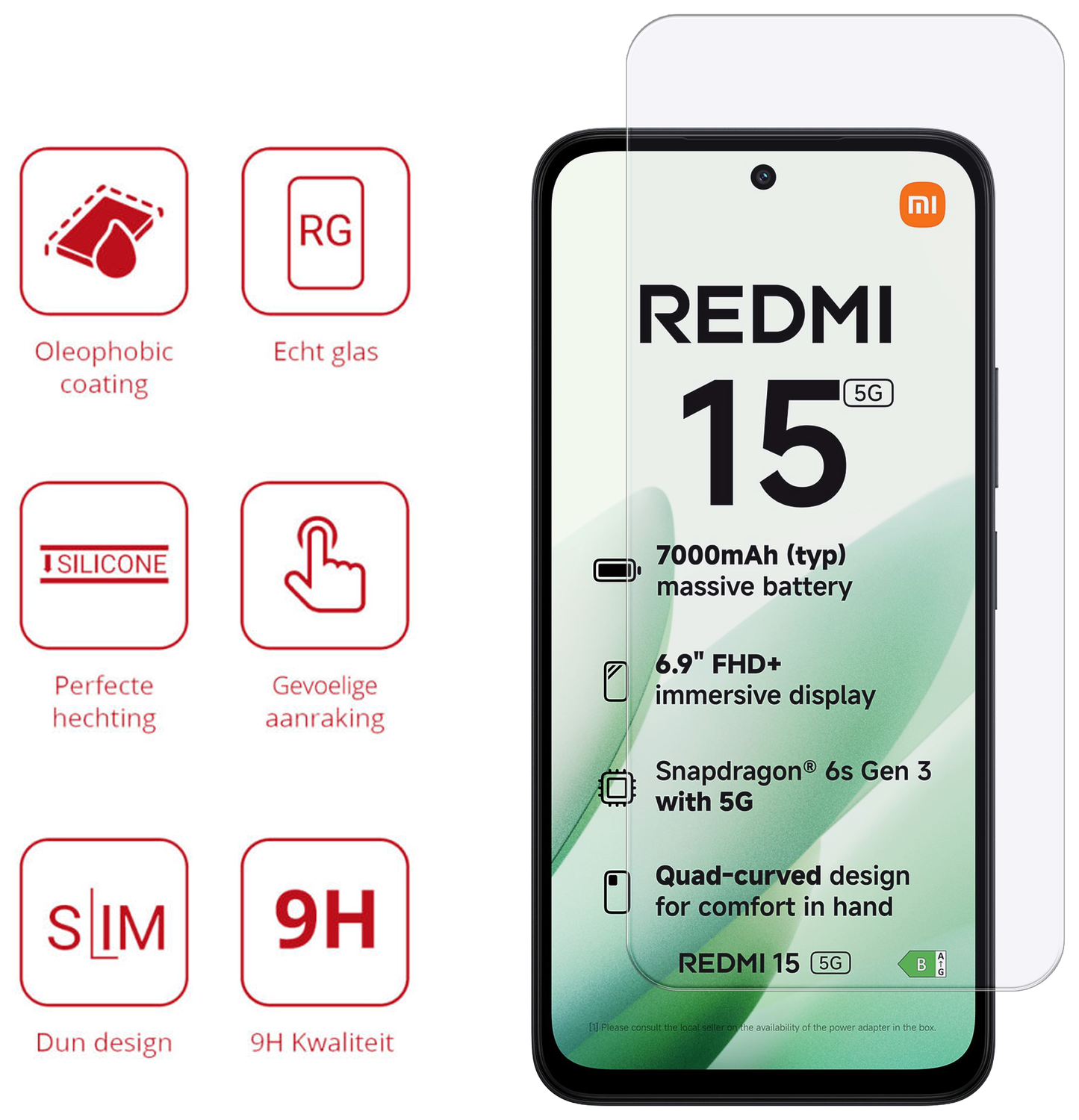 Rosso Xiaomi Redmi 15 (5G) 9H Tempered Glass Screen Protector afbeelding 2