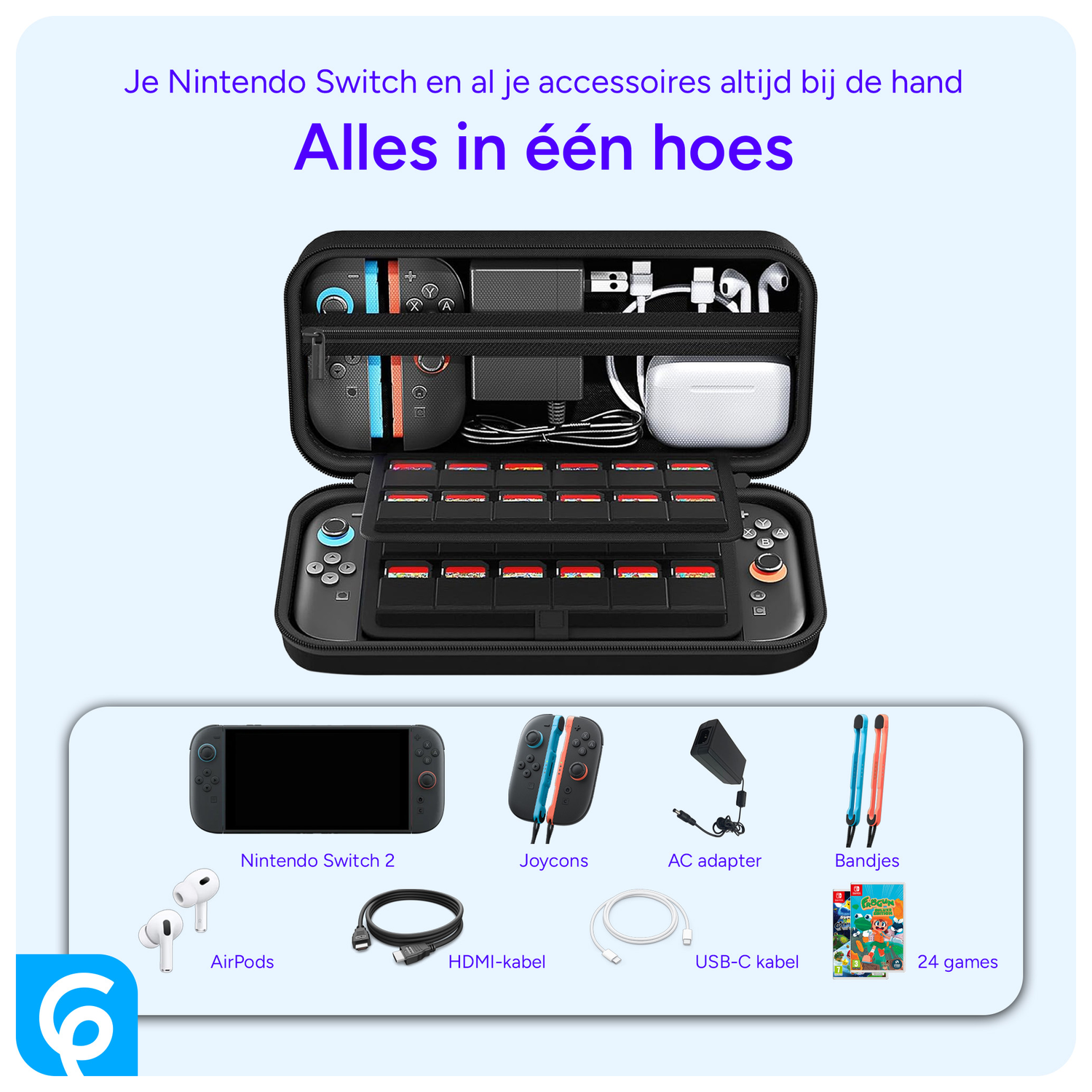 Nintendo Switch 2 Opberghoes Game Card Organizer Travel Case Zwart afbeelding 5