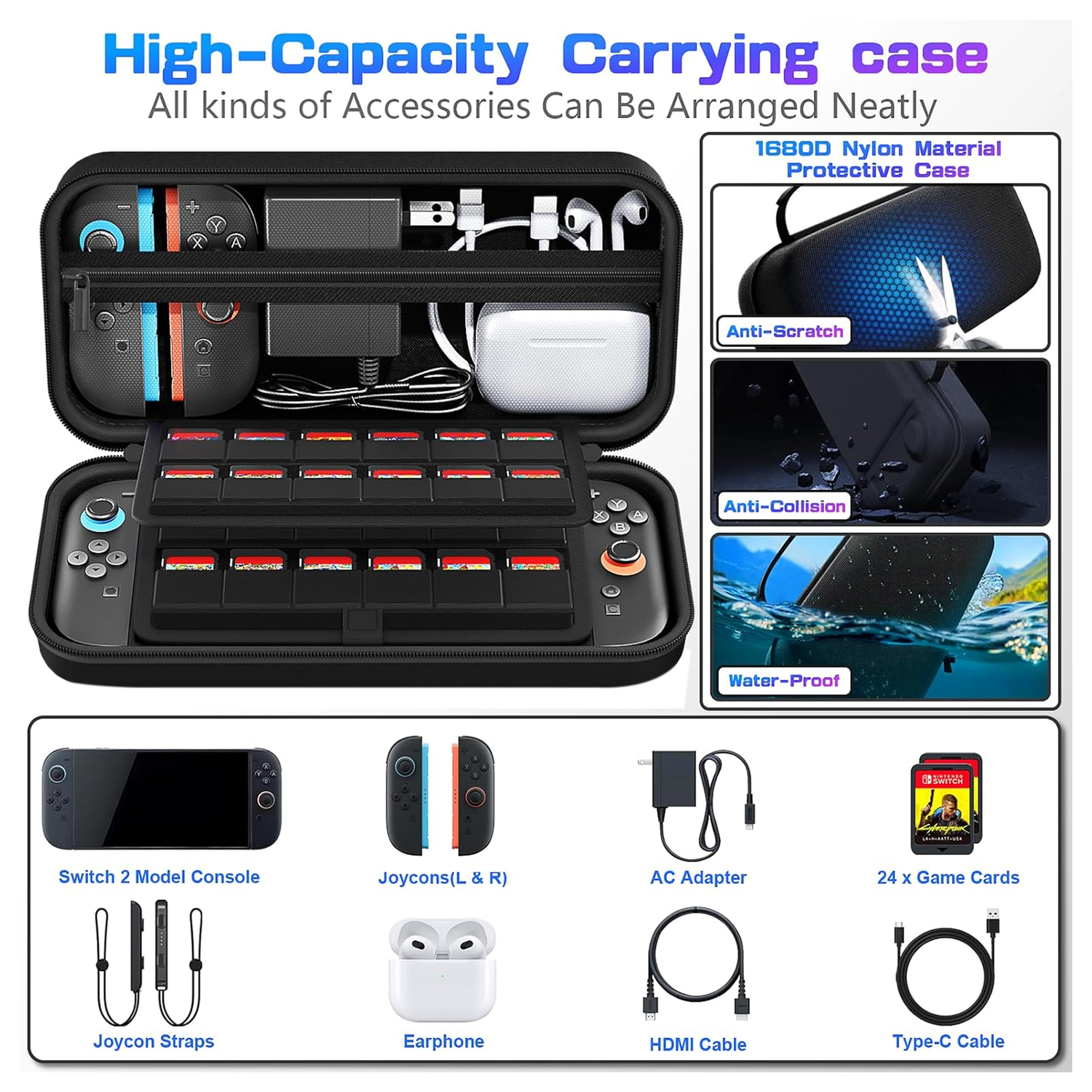 Nintendo Switch 2 Opberghoes Game Card Organizer Travel Case Zwart afbeelding 5