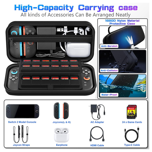 Nintendo Switch 2 Opberghoes Game Card Organizer Travel Case Zwart afbeelding 5
