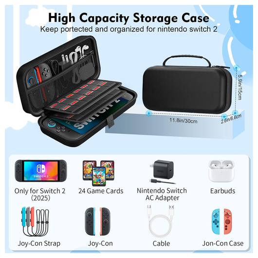 Nintendo Switch 2 Opberghoes Game Card Organizer Case met Ritsvak Zwart afbeelding 3