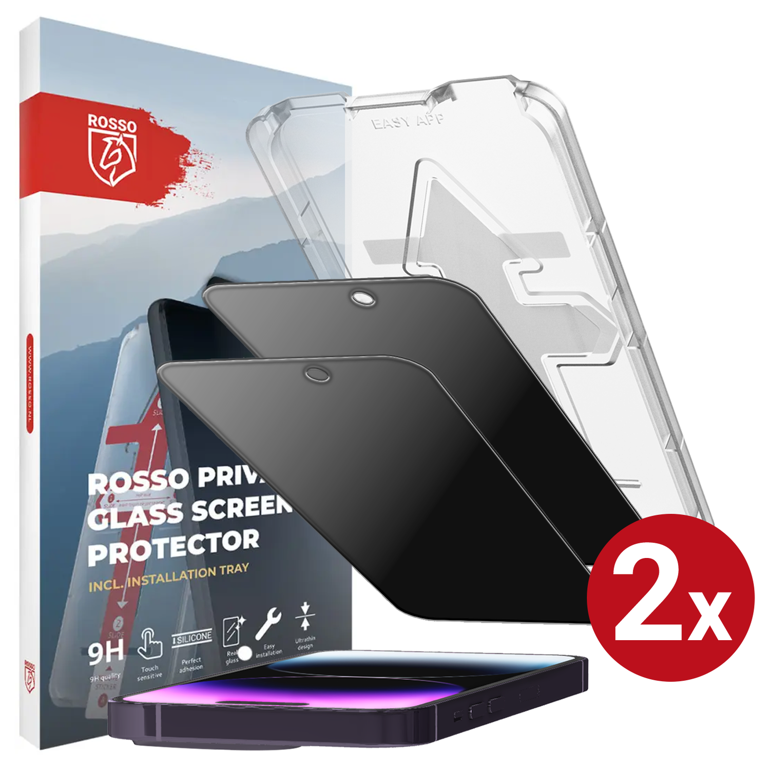 Rosso Apple iPhone 15 Pro Privacy Glass met Installatietray (2-Pack) afbeelding 1