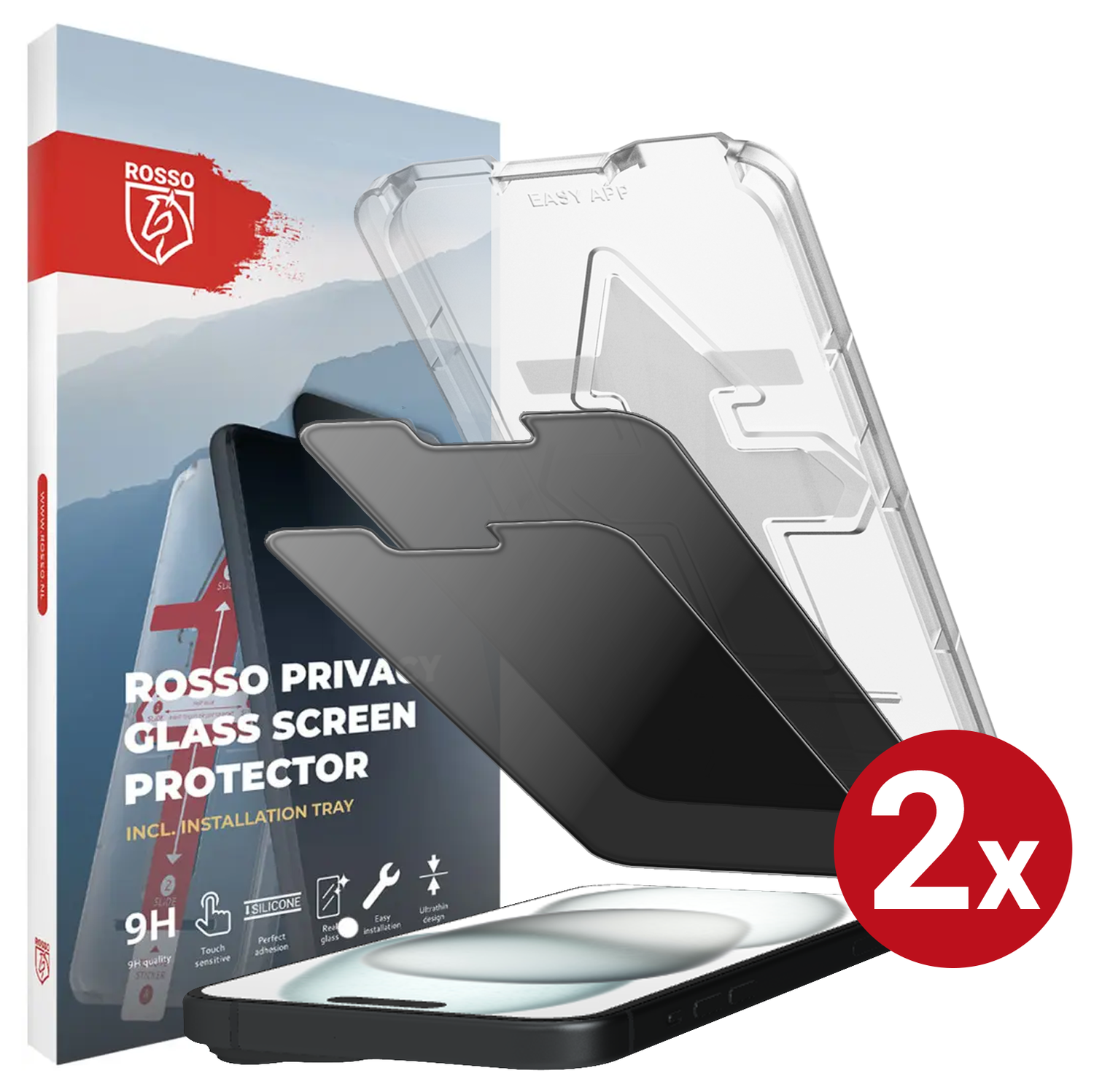 Rosso Apple iPhone 15 Privacy Glass met Installatietray (2-Pack) afbeelding 1