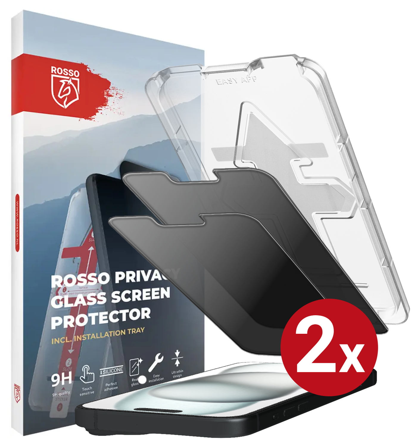 Rosso Apple iPhone 15 Privacy Glass met Installatietray (2-Pack) afbeelding 14