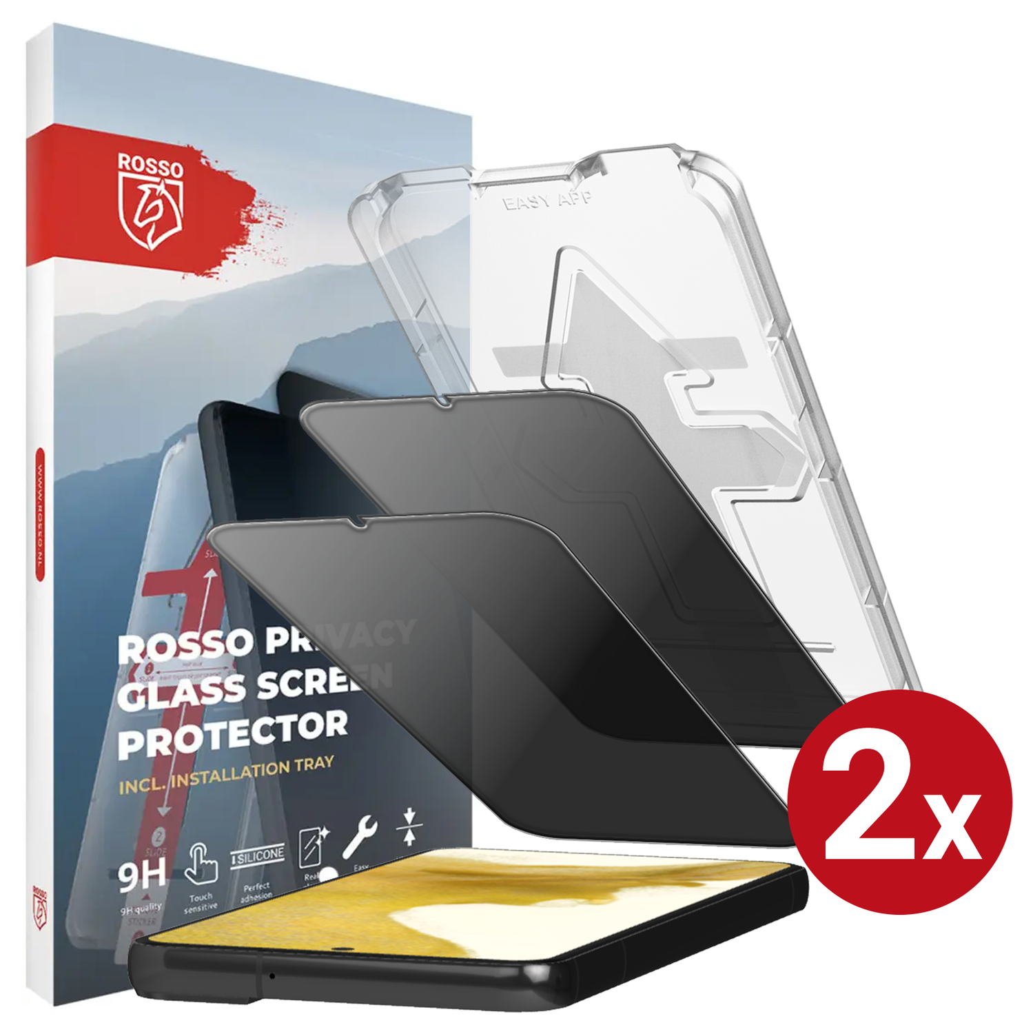 Rosso Samsung Galaxy S22 Privacy Glass met Installatietray (2-Pack) afbeelding 1