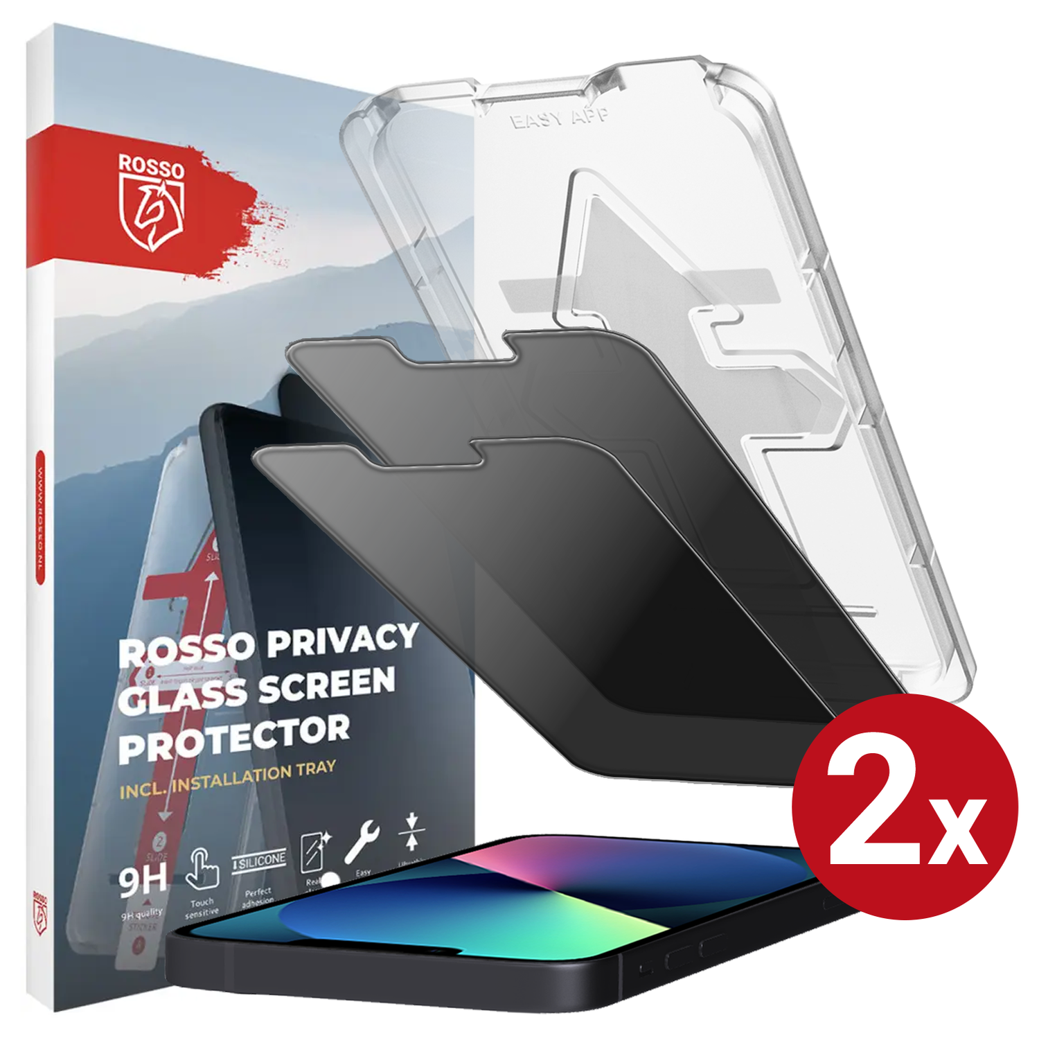 Rosso iPhone 13 / 13 Pro Privacy Glass met Installatietray (2-Pack) afbeelding 1