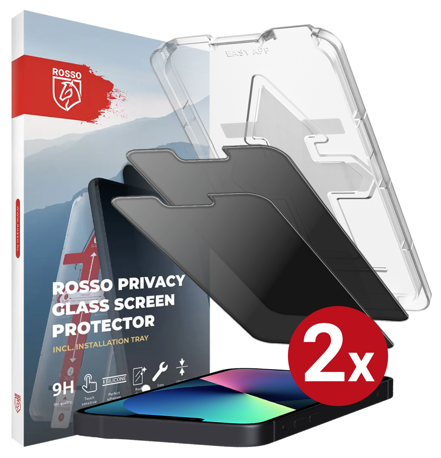 Rosso iPhone 13 / 13 Pro Privacy Glass met Installatietray (2-Pack) afbeelding 14